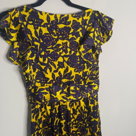 A.L.C. Women's 4 Floral Cutout Midi Dress Yellow Purple Ruffle Hem Elegant Party - Picture 5 of 7